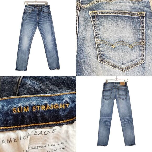 American Eagle Jeans 28 AE Air Flex Stretch Slim Straight Denim Men’s Size 28X30 - Picture 1 of 13